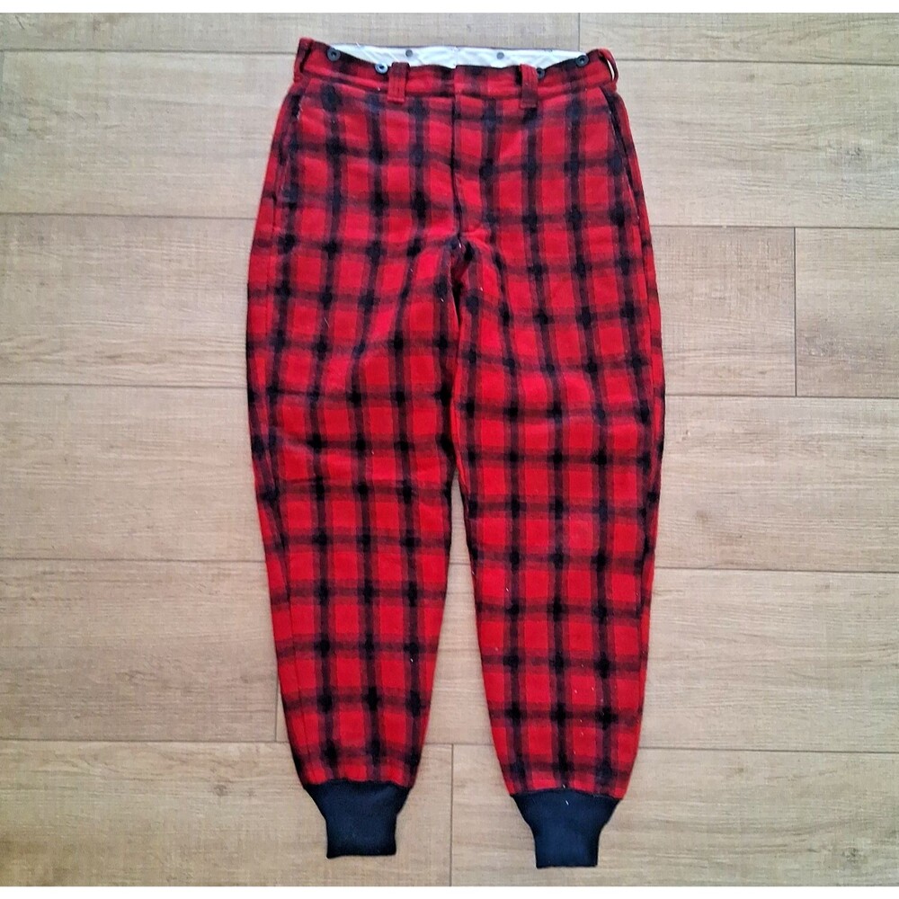Vintage 80s Woolrich Buffalo Plaid Wool Hunting Pants Mens 34x29 USA Cuffed